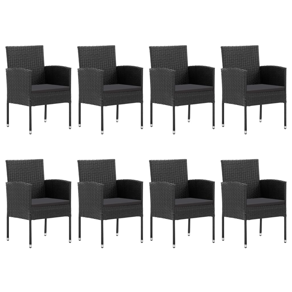 Set da Pranzo da Giardino 9 pz Nero in Polyrattan e Acciaio | homemem39
