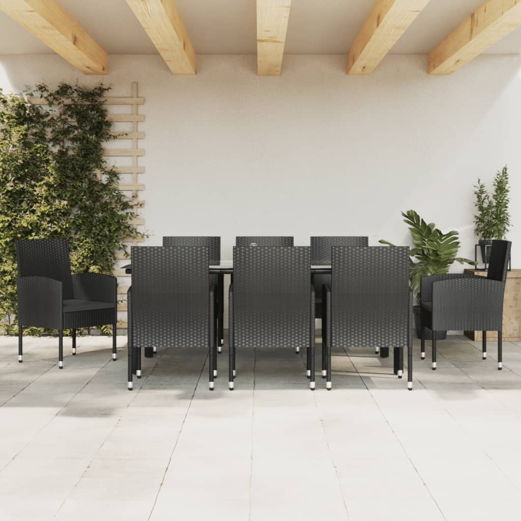 Set da Pranzo da Giardino 9 pz Nero in Polyrattan e Acciaio | homemem39