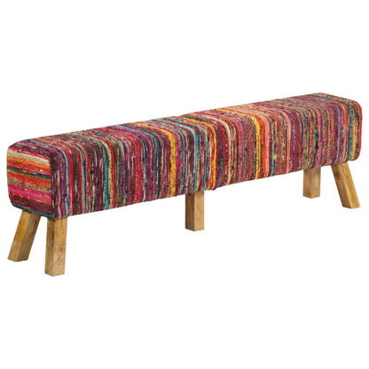 Panca Multicolore 160 cm Tessuto Chindi e Legno Massello Mango | homemem39