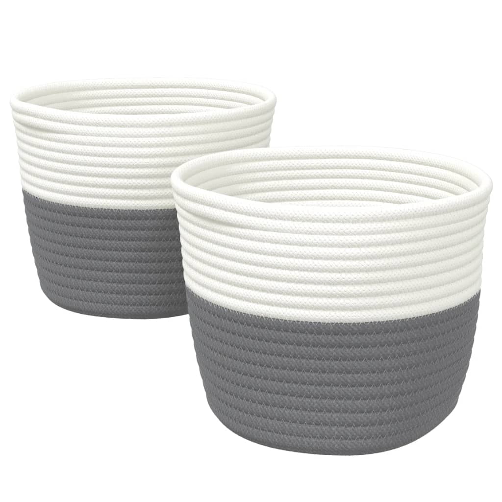 Cestini Portaoggetti 2pz Grigio e Bianco Ø24x18 cm in Cotone | homemem39