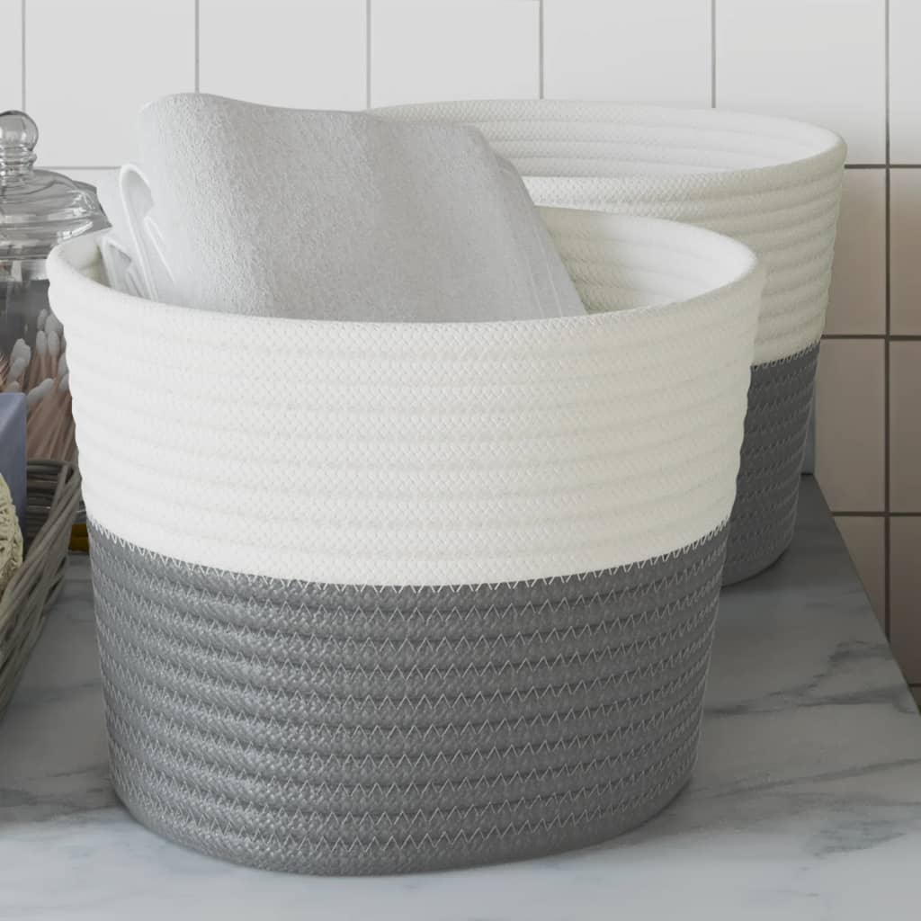 Cestini Portaoggetti 2pz Grigio e Bianco Ø24x18 cm in Cotone | homemem39