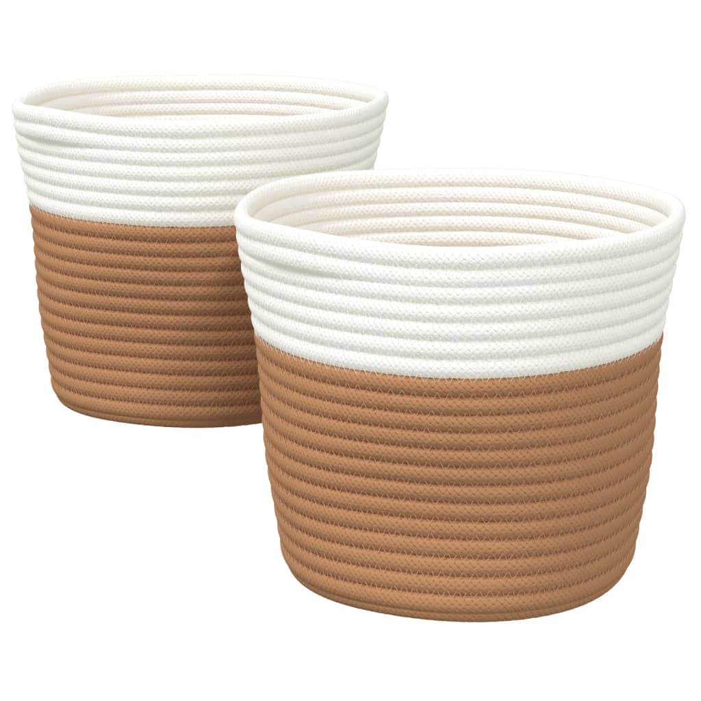 Cestini Portaoggetti 2pz Marrone e Bianco Ø24x18 cm in Cotone - homemem39