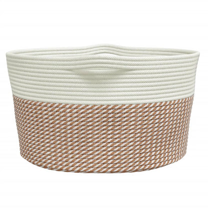 Cestino Portaoggetti Marrone e Bianco Ø40x25 cm in Cotone - homemem39