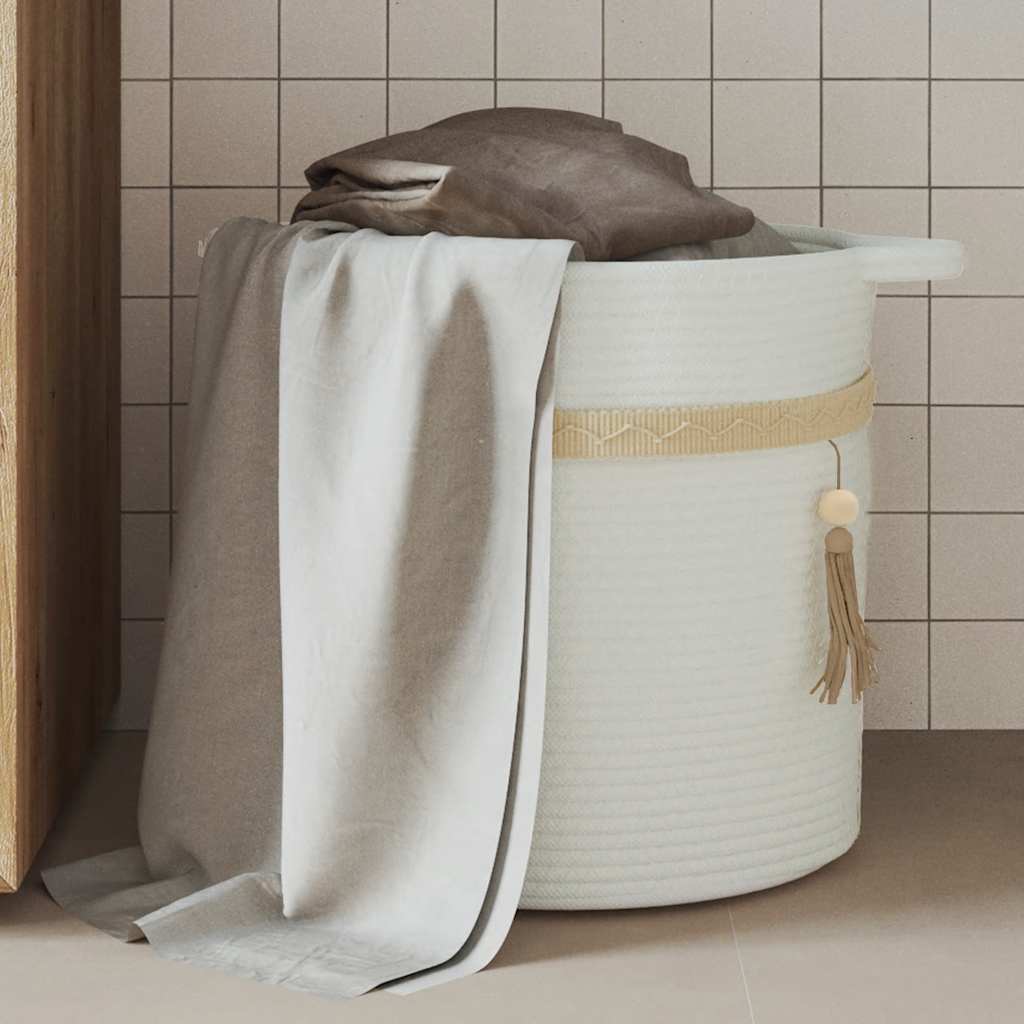 Cestino Portaoggetti Bianco Ø38x36 cm in Cotone - homemem39