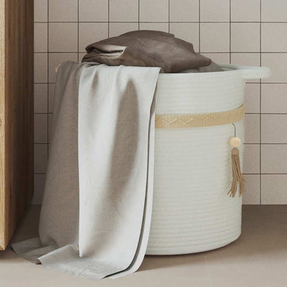 Cestino Portaoggetti Bianco Ø38x36 cm in Cotone - homemem39
