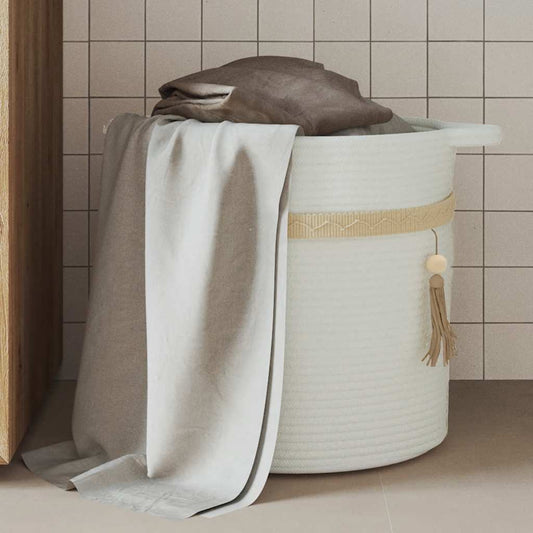 Cestino Portaoggetti Bianco Ø38x36 cm in Cotone - homemem39