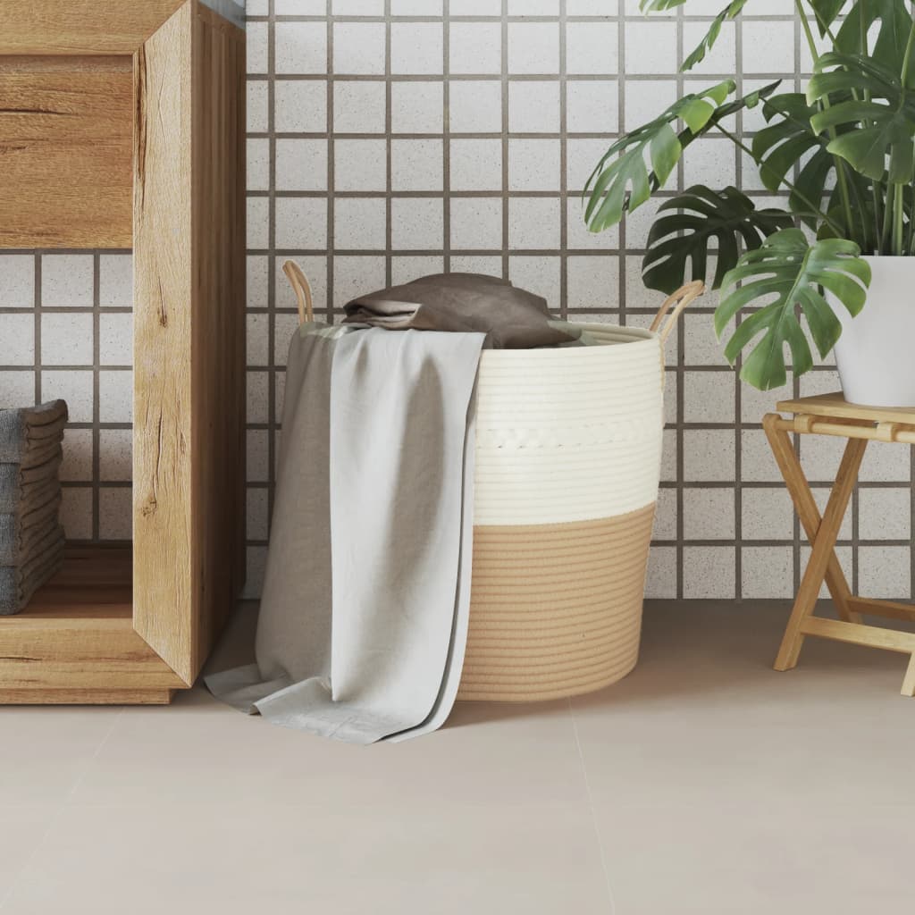 Cestino Portaoggetti Beige e Bianco Ø43x38 cm in Cotone - homemem39