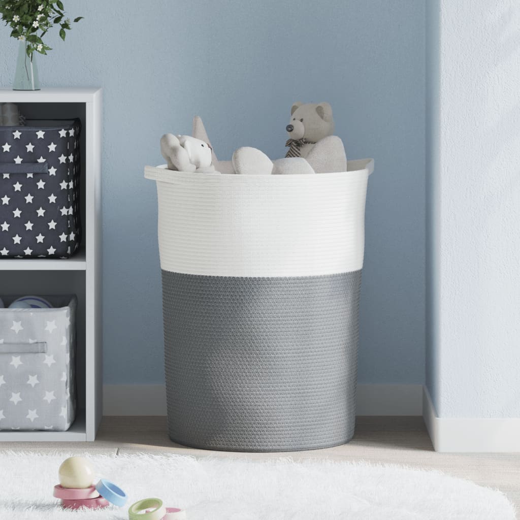 Cestino Portaoggetti Grigio e Bianco Ø49x65 cm in Cotone - homemem39