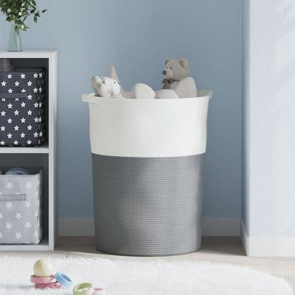 Cestino Portaoggetti Grigio e Bianco Ø49x65 cm in Cotone - homemem39