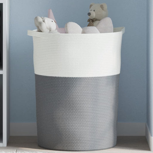 Cestino Portaoggetti Grigio e Bianco Ø49x65 cm in Cotone - homemem39