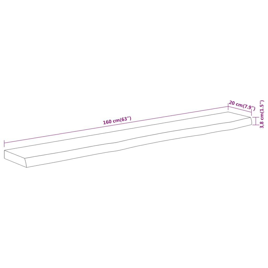 Mensola Muro 160x20x3,8cm Rettangolare Legno Acacia Bordi Vivi | homemem39
