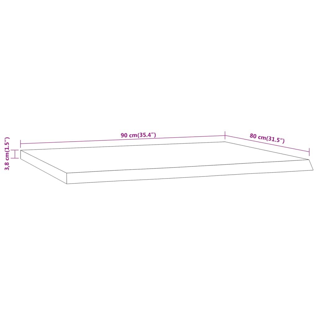 Piano Scrivania 90x80x3,8 Rettangolare Legno Acacia Bordi Vivi | homemem39