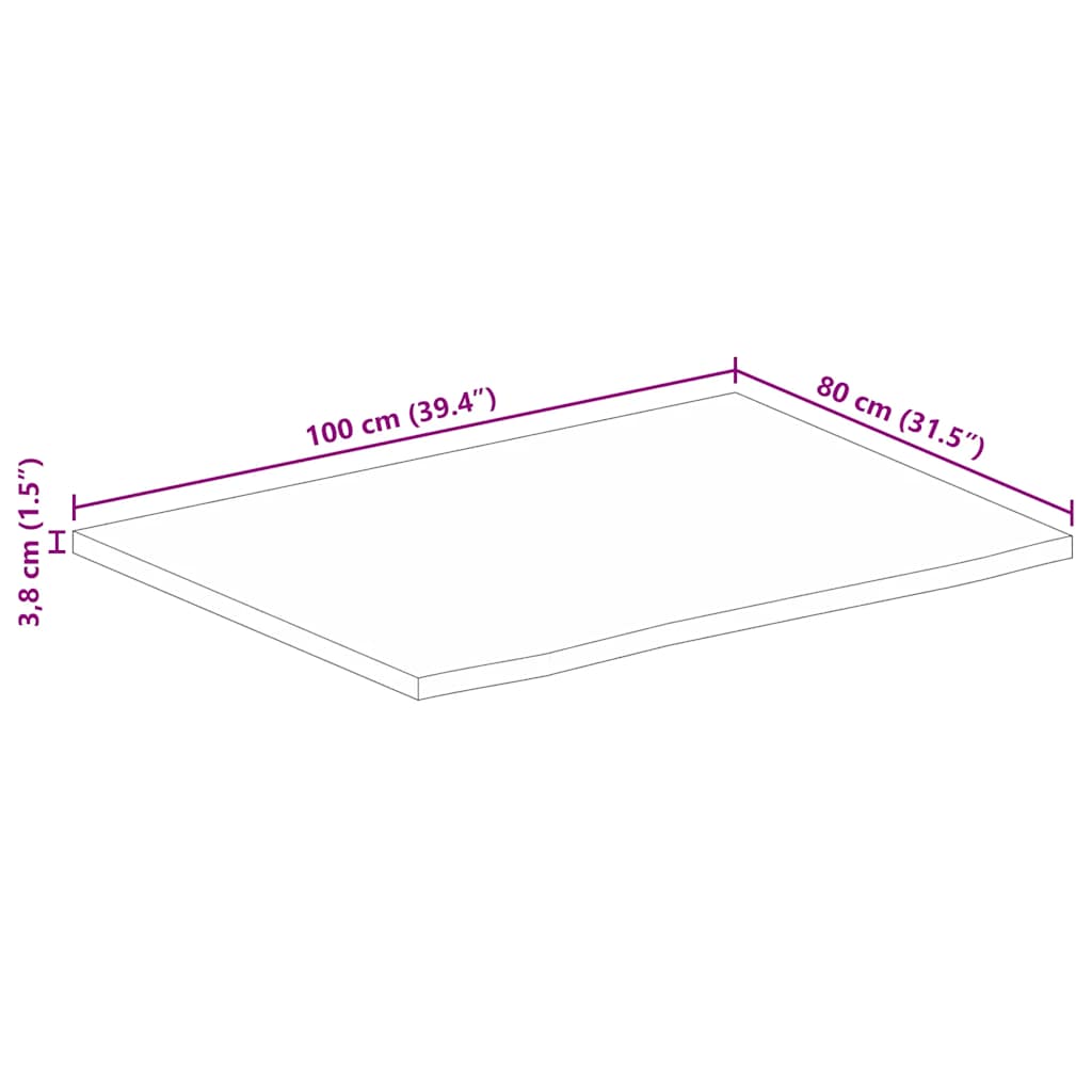 Piano Tavolo 100x80x3,8 Bordi Vivi Legno Massello Mango Grezzo | homemem39