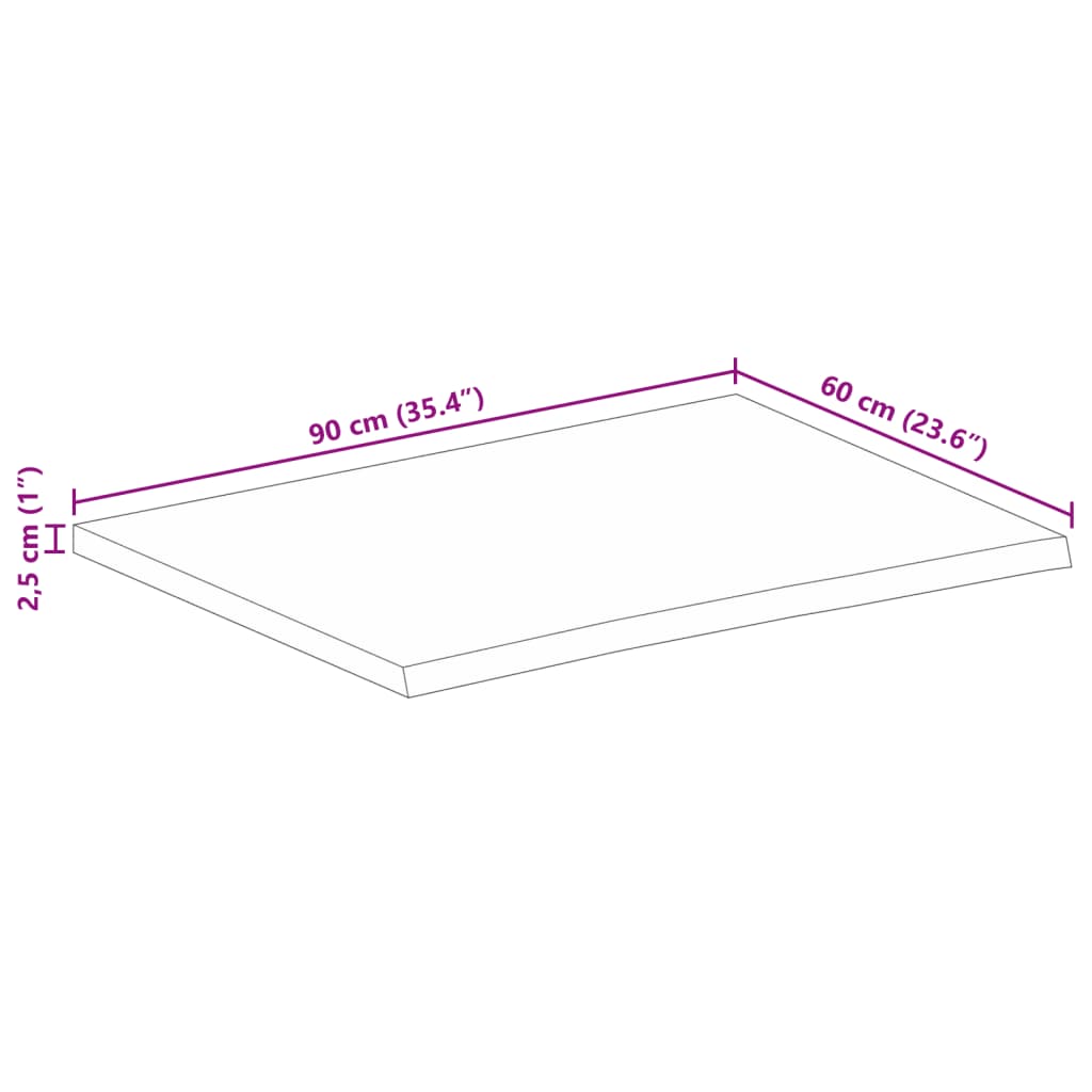 Piano Tavolo Bordi Vivi 90x60x2,5 cm in Legno Massello di Mango | homemem39