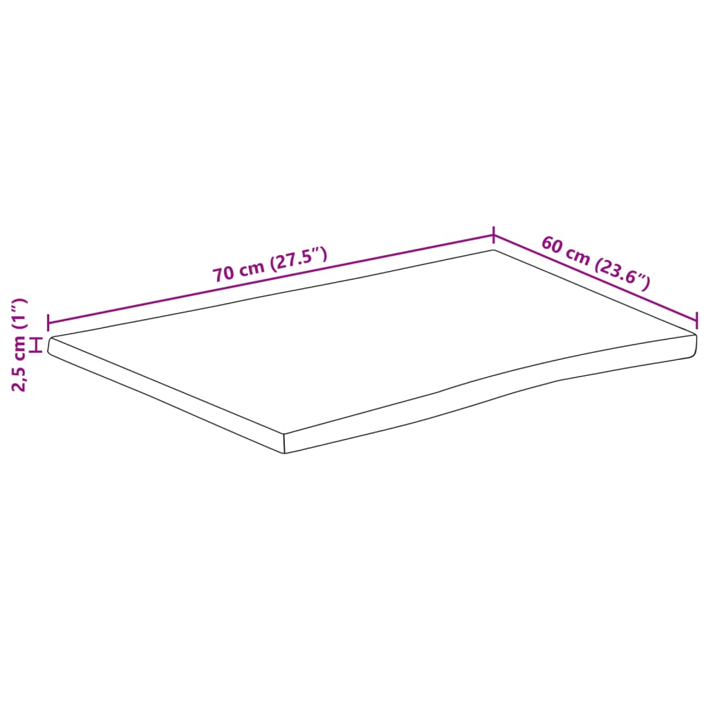 Piano per Tavolo 70x60x2,5cm Bordi Vivi in Legno Massello Mango | homemem39