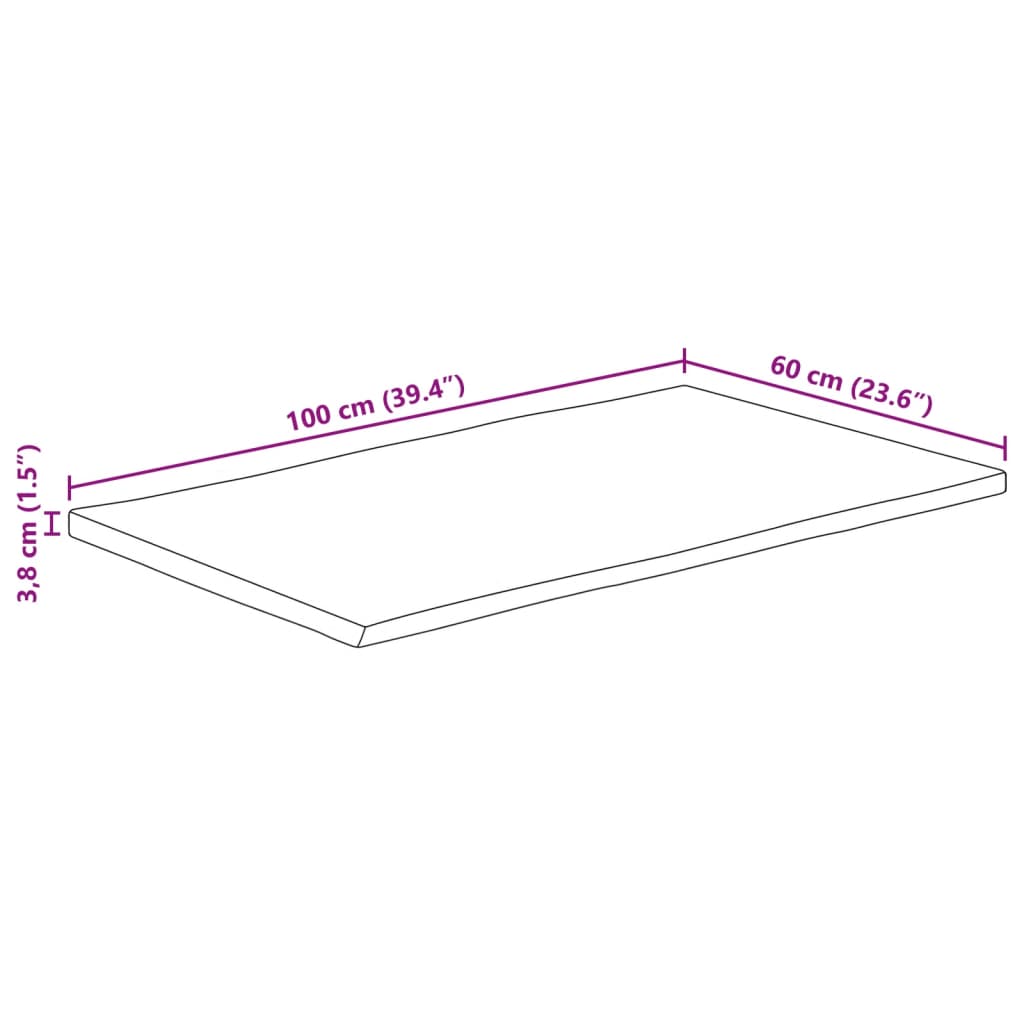 Piano Tavolo 100x60x3,8 cm Bordi Vivi in Legno Massello Mango | homemem39