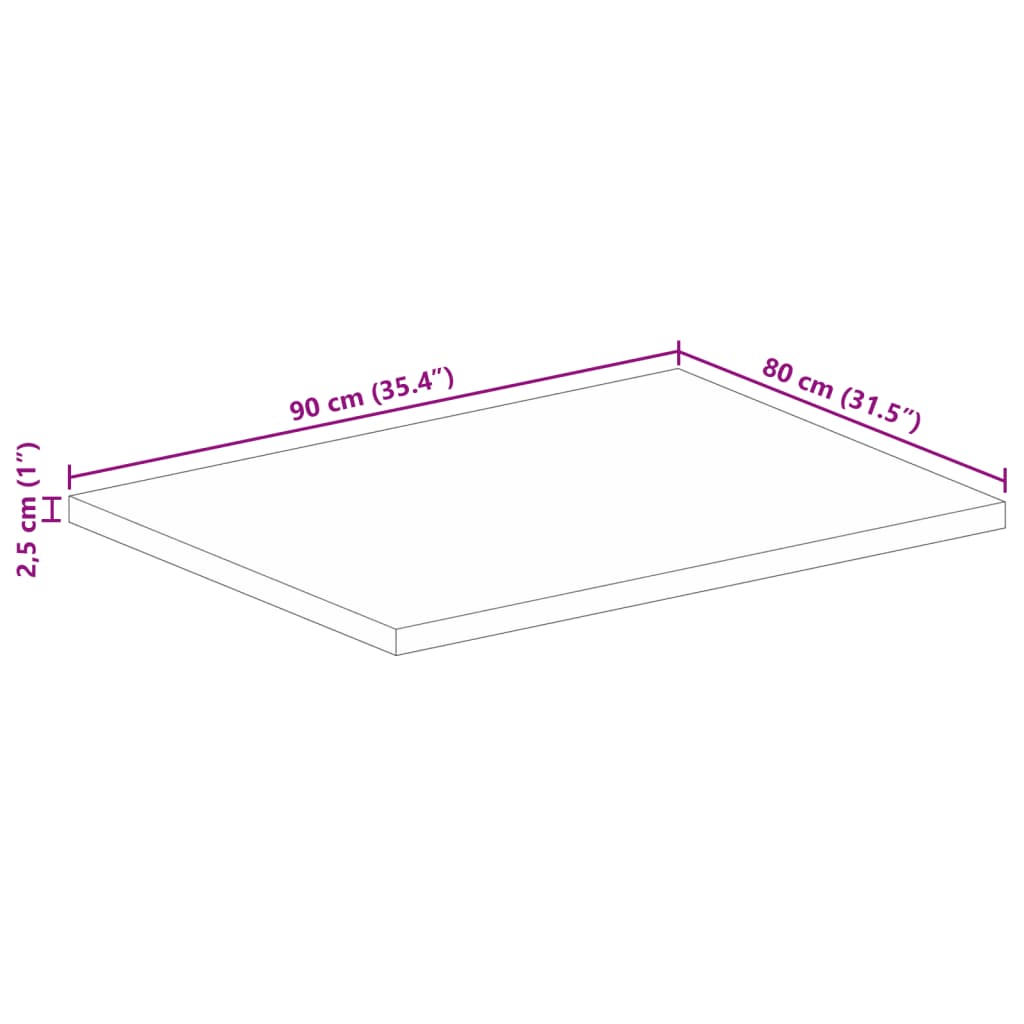 Piano per Tavolo 90x80x2,5 cm Rettangolare Legno Massello Mango | homemem39