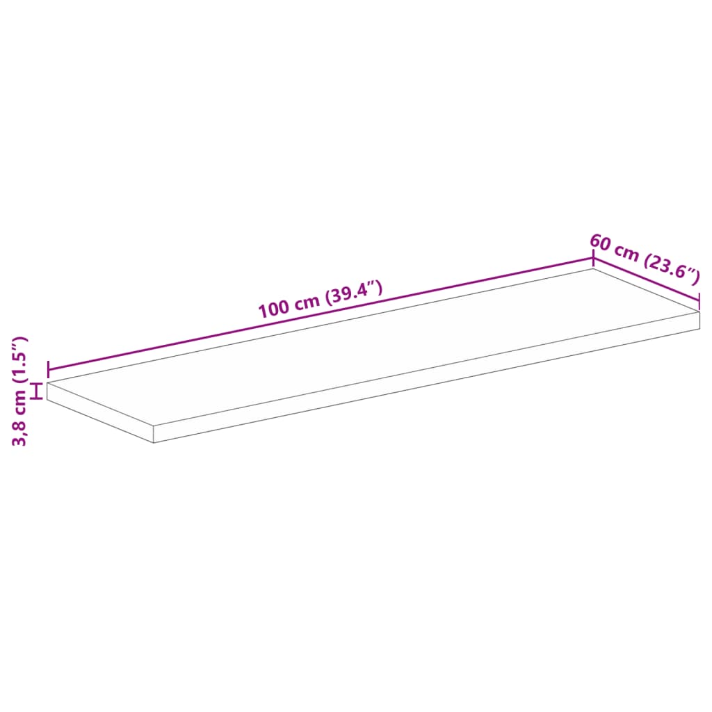 Piano per Tavolo 100x60x3,8cm Rettangolare Legno Massello Mango
