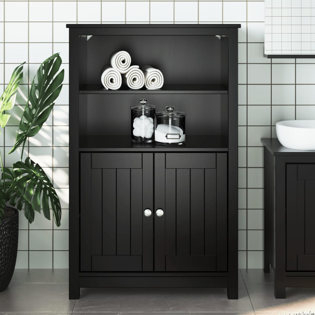 Mobile da Bagno BERG Nero 69,5x34x110 cm Legno Massello di Pino | homemem39