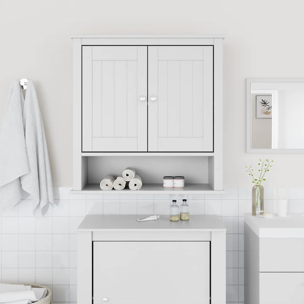 Mobile Bagno a Muro BERG Bianco 69,5x27x71,5cm Legno Massello | homemem39