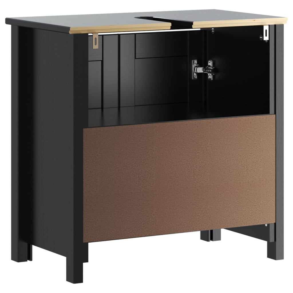 Mobile Lavabo da Bagno BERG Nero 60x34x59cm Legno Massello Pino