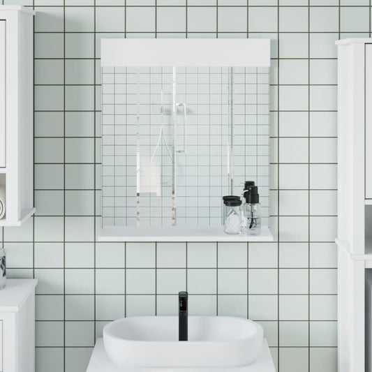 Specchio Bagno e Ripiano BERG Bianco 60x12x70 cm Legno Massello