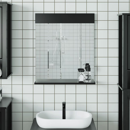 Specchio Bagno e Ripiano BERG Nero 60x12x70 cm Legno Massello