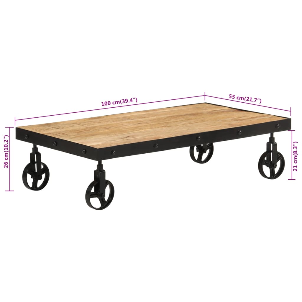 Tavolino da Salotto con Ruote Legno Massello Mango 100x55x26 cm | homemem39