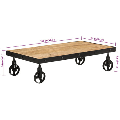 Tavolino da Salotto con Ruote Legno Massello Mango 100x55x26 cm | homemem39
