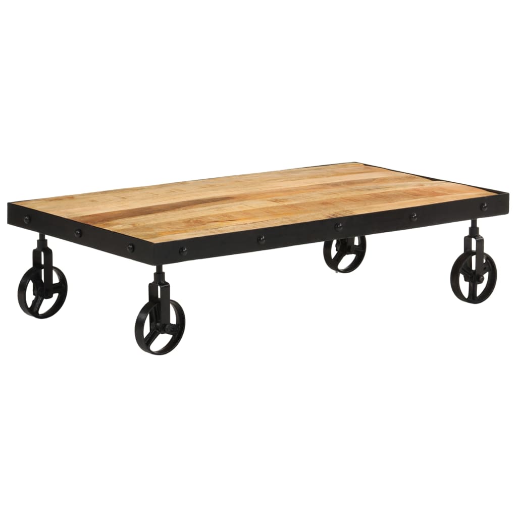 Tavolino da Salotto con Ruote Legno Massello Mango 100x55x26 cm | homemem39