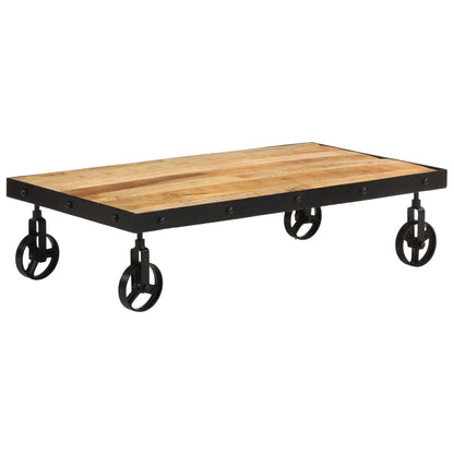 Tavolino da Salotto con Ruote Legno Massello Mango 100x55x26 cm | homemem39