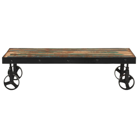 Tavolino Salotto con Ruote Legno Massello Recupero 100x55x26 cm | homemem39