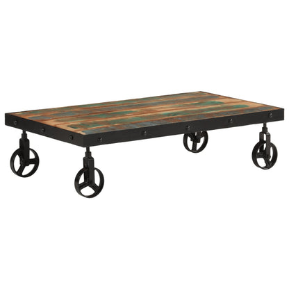 Tavolino Salotto con Ruote Legno Massello Recupero 100x55x26 cm | homemem39