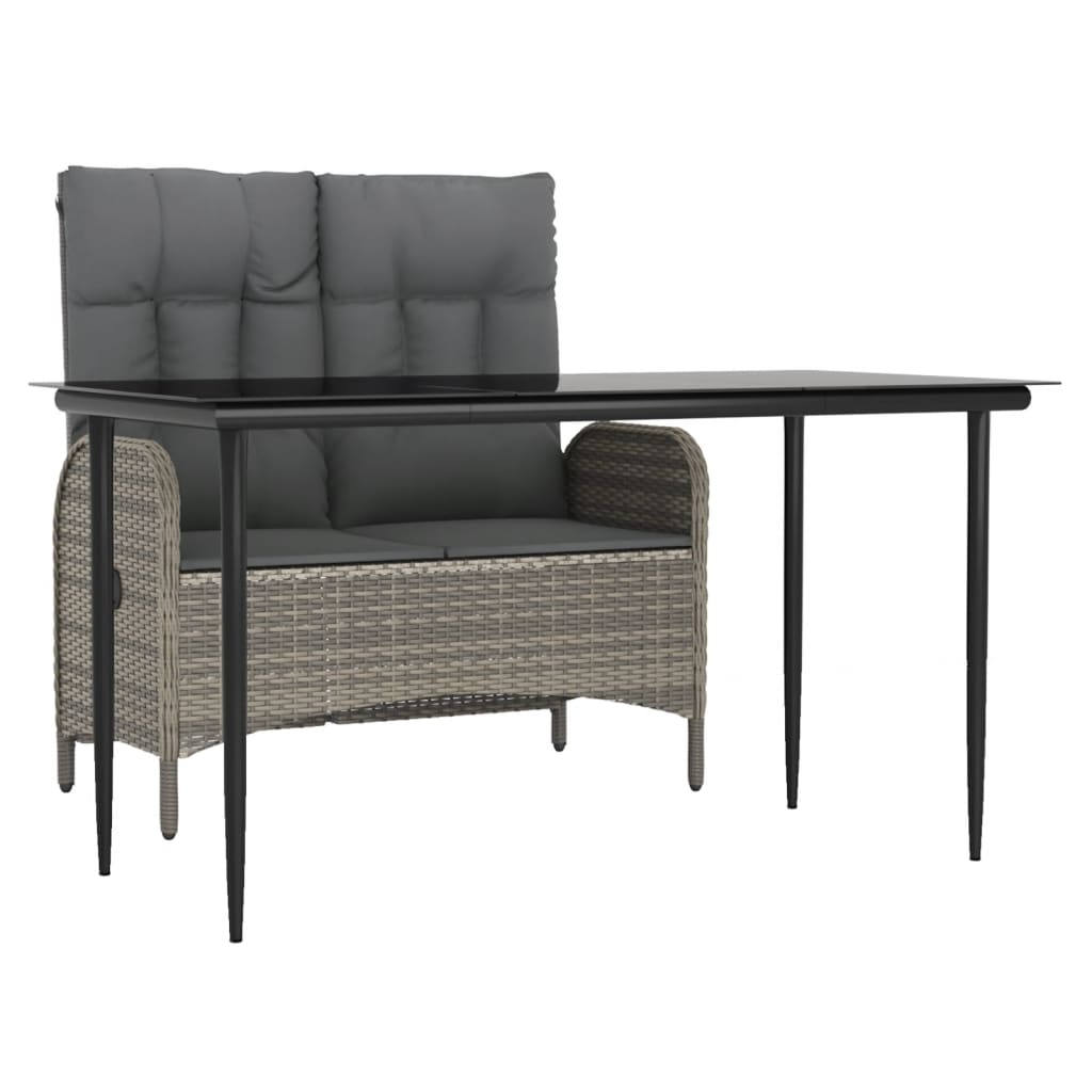 Set da Pranzo da Giardino 2 pz con Cuscini in Polyrattan Grigio - homemem39