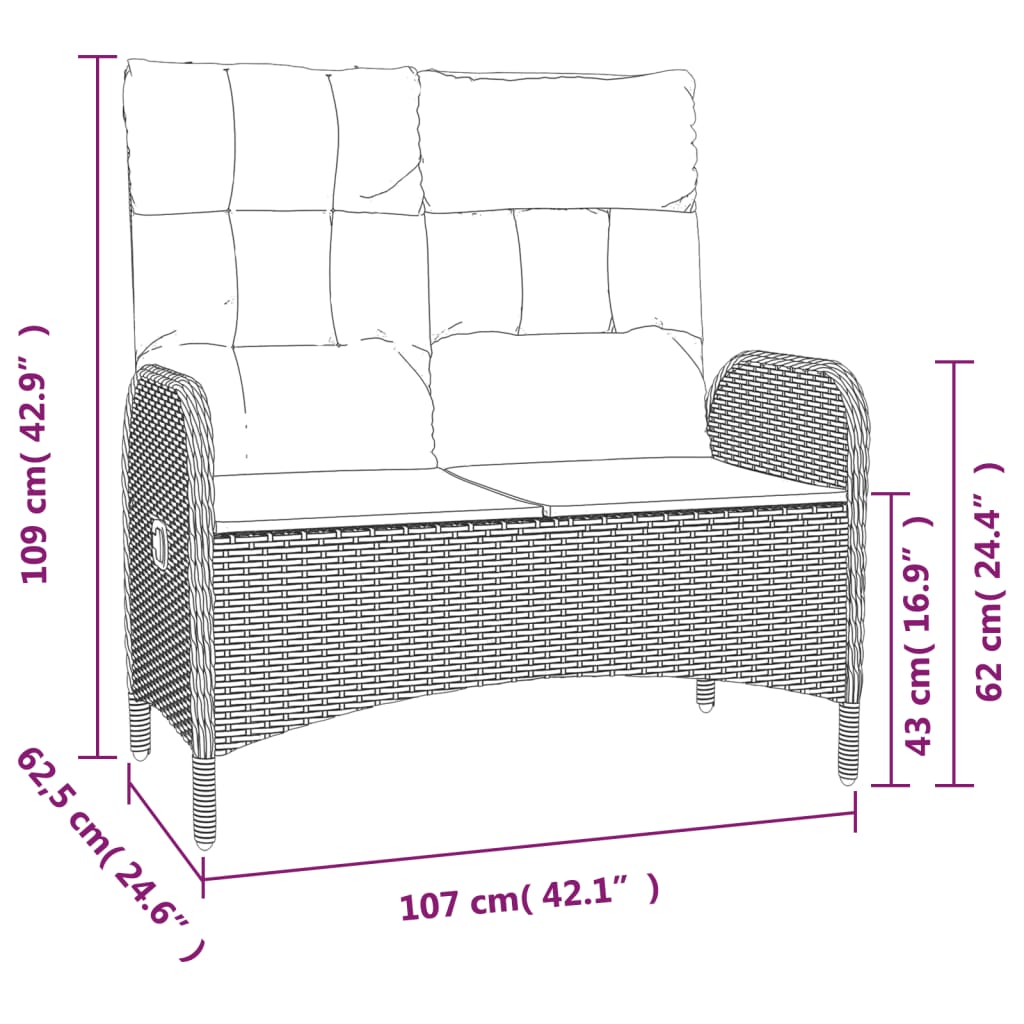Set da Pranzo da Giardino 2 pz con Cuscini in Polyrattan Grigio - homemem39