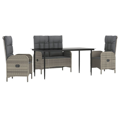 Set da Pranzo da Giardino 4 pz con Cuscini in Polyrattan Grigio | homemem39