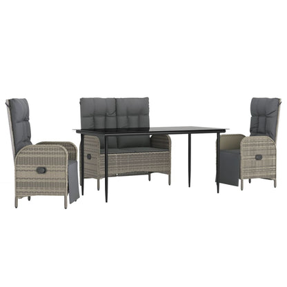Set da Pranzo da Giardino 4 pz con Cuscini in Polyrattan Grigio | homemem39