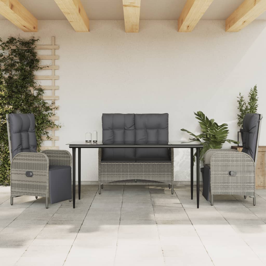 Set da Pranzo da Giardino 4 pz con Cuscini in Polyrattan Grigio | homemem39