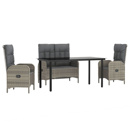 Set da Pranzo da Giardino 4 pz con Cuscini in Polyrattan Grigio | homemem39