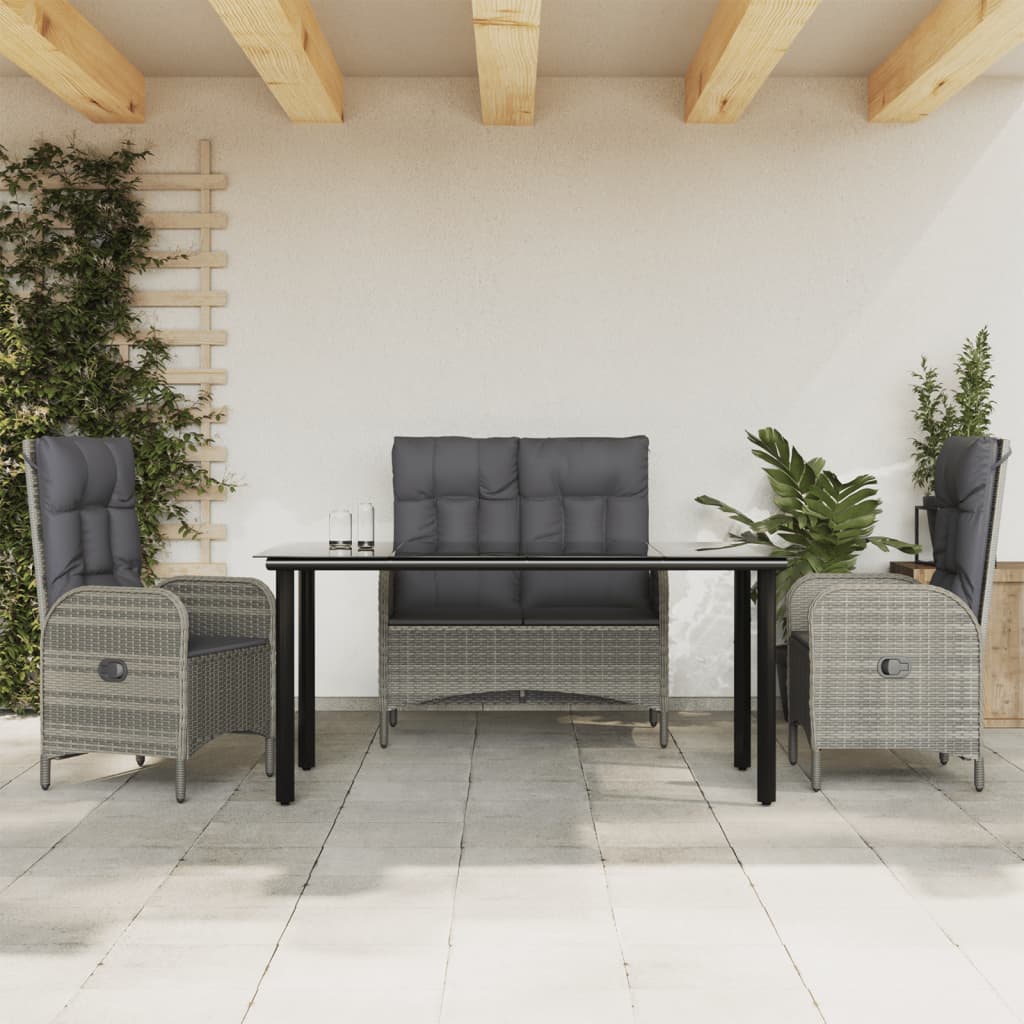 Set da Pranzo da Giardino 4 pz con Cuscini in Polyrattan Grigio | homemem39