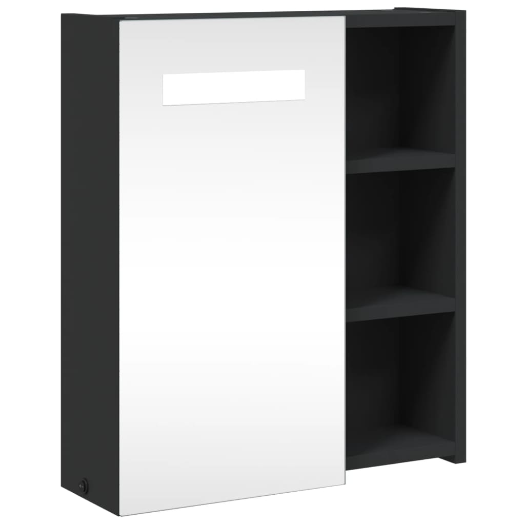 Armadietto Bagno con Specchio e LED Nero 45x13x52 cm | homemem39