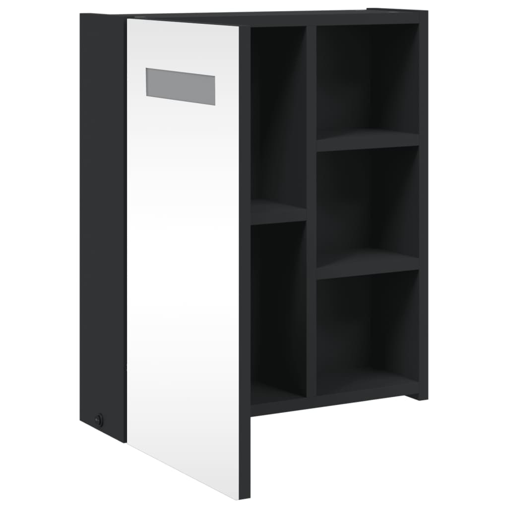 Armadietto Bagno con Specchio e LED Nero 45x13x52 cm | homemem39