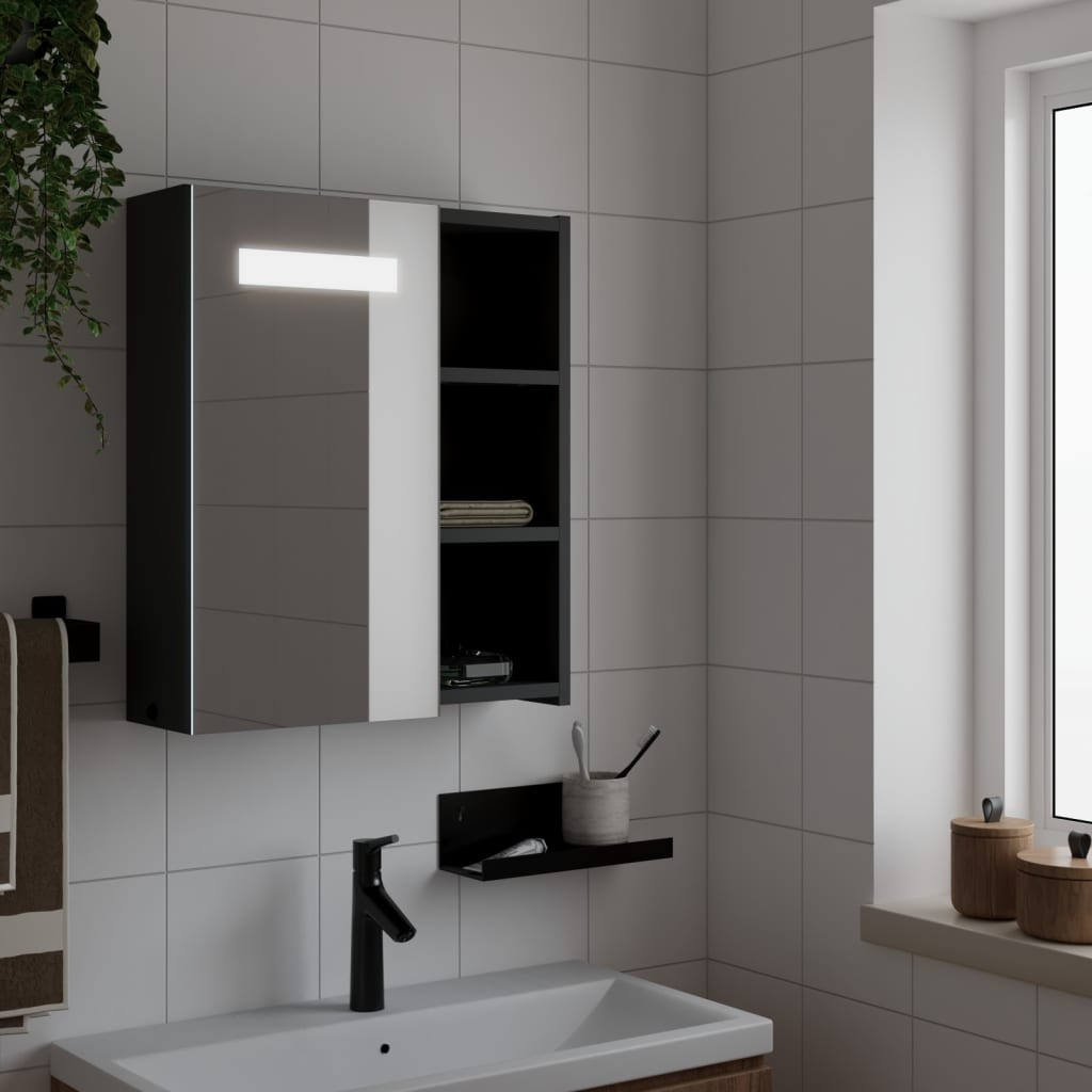 Armadietto Bagno con Specchio e LED Nero 45x13x52 cm | homemem39