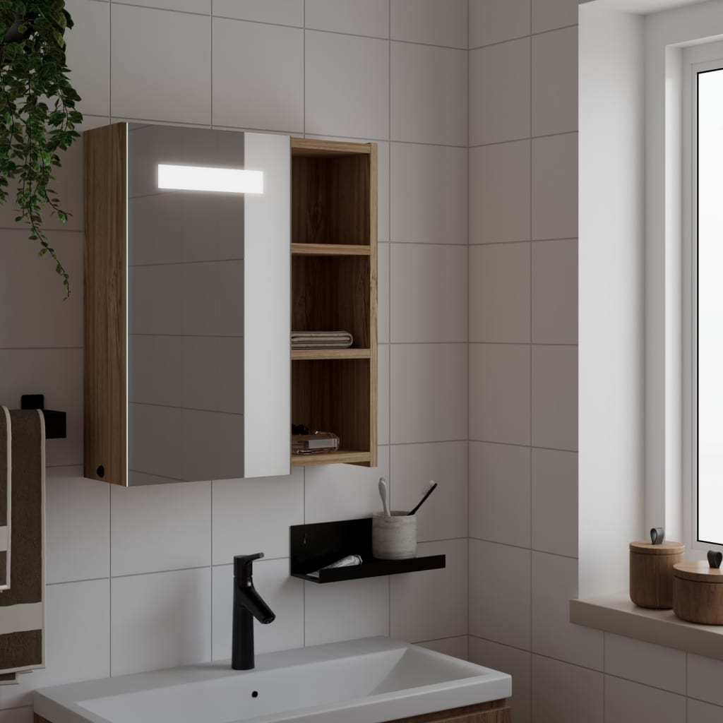 Armadietto Bagno con Specchio e LED Rovere 45x13x52 cm | homemem39