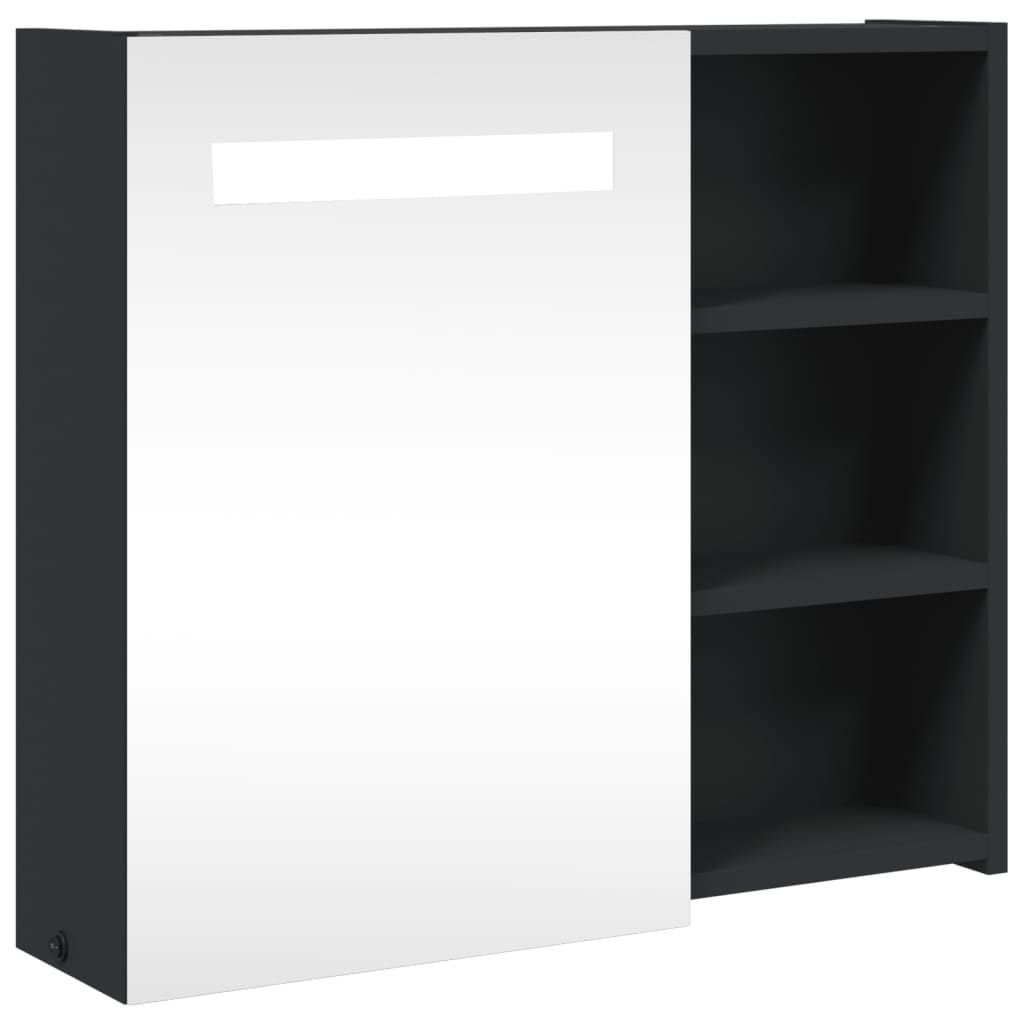 Armadietto Bagno con Specchio e LED Nero 60x13x52 cm | homemem39