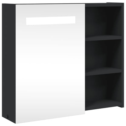 Armadietto Bagno con Specchio e LED Nero 60x13x52 cm | homemem39