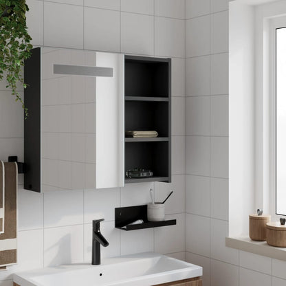 Armadietto Bagno con Specchio e LED Nero 60x13x52 cm | homemem39