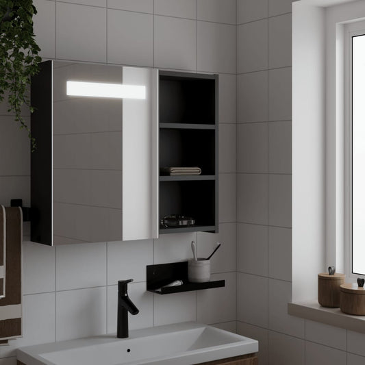 Armadietto Bagno con Specchio e LED Nero 60x13x52 cm | homemem39
