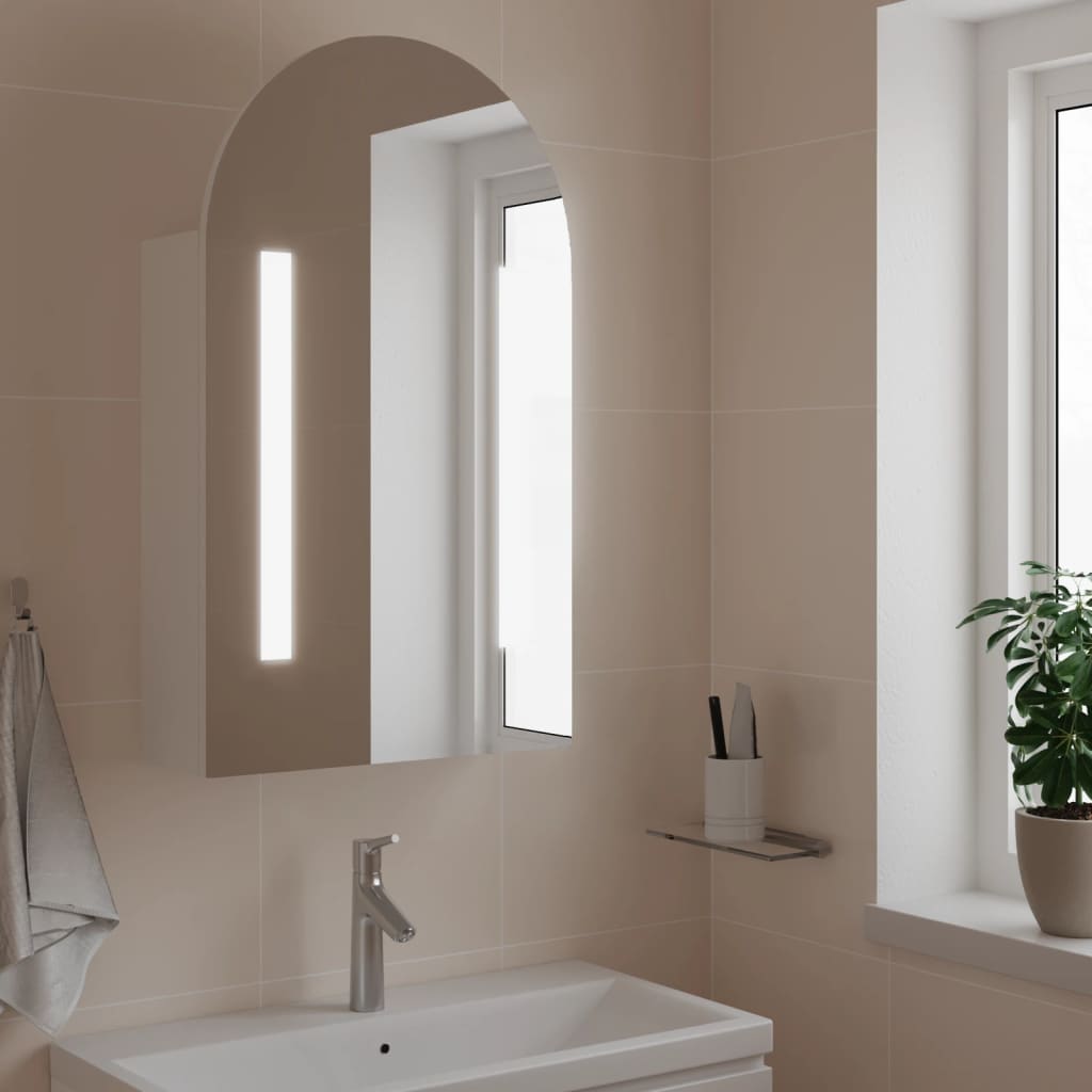 Armadietto Bagno con Specchio e LED ad Arco Bianco 42x13x70 cm | homemem39