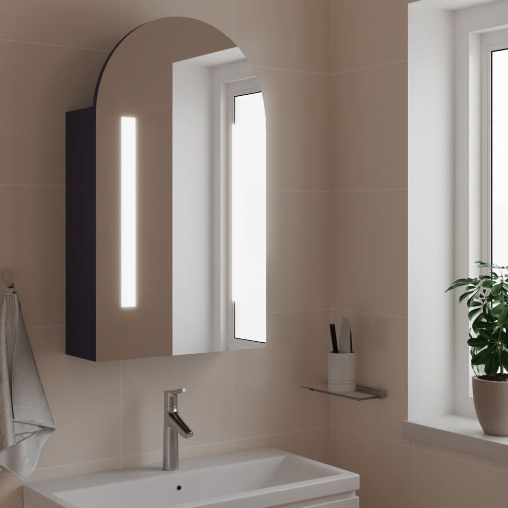 Armadietto Bagno con Specchio e LED ad Arco Grigio 42x13x70 cm | homemem39